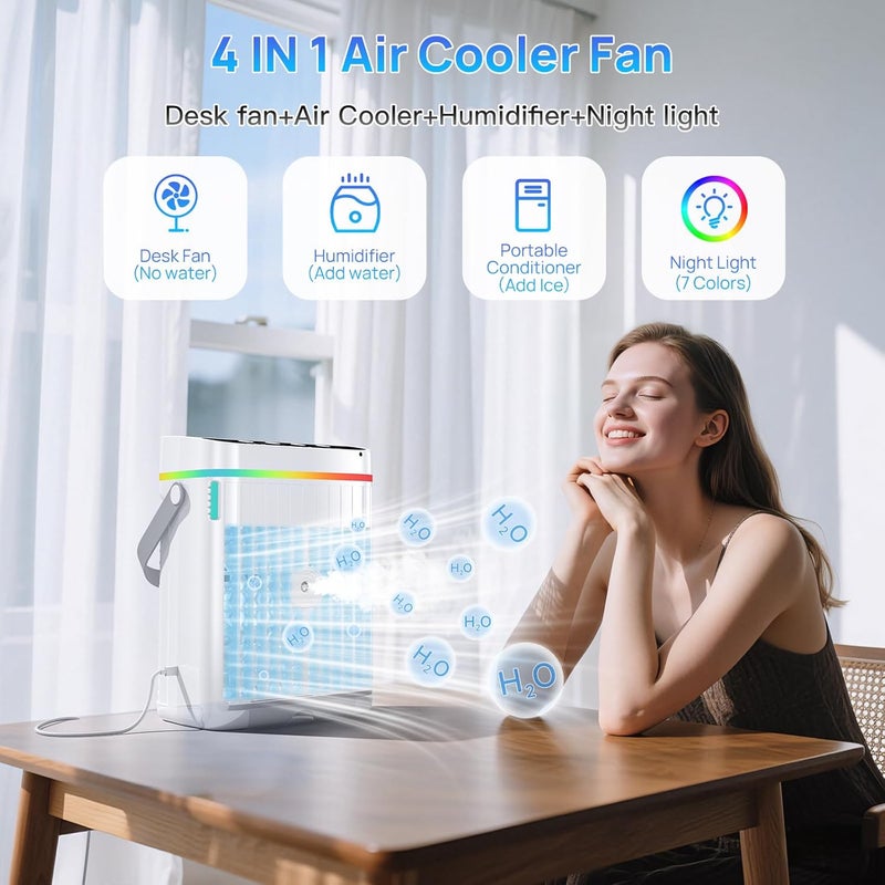 AJVV Portable Air Conditioners, 40oz Water Tank, 3 Wind Speed & 3 Cool Mist, 1-3H Timer & 7 LED Light, Personal Air Conditioner Small Mini Air Conditioner Portable Air Cooler for Room/Office - Image 2